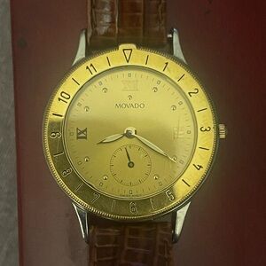 Movado Gold Dial with Brown Leather Strap Watch